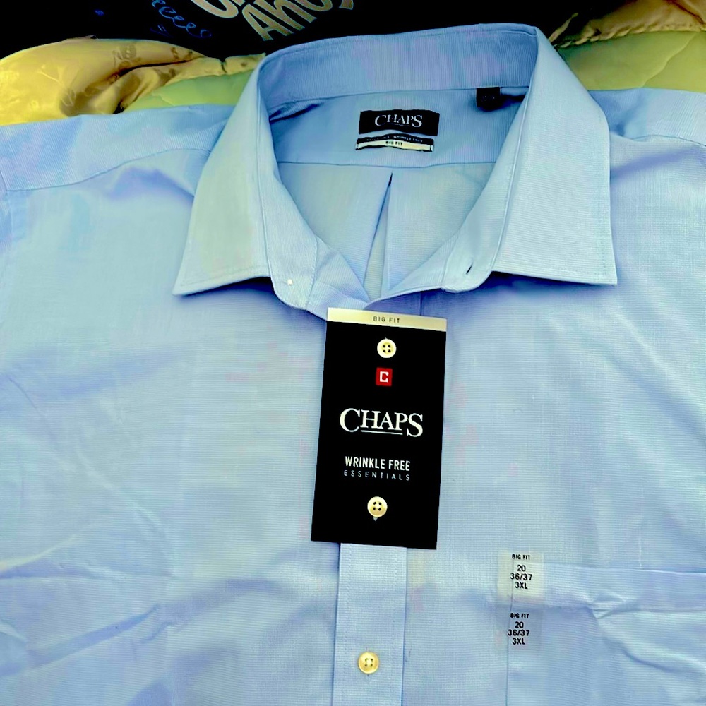 3/$40 NWT Chaps Men’s Dress Shirt Powder Blue Button Front Sz 3x Business Preppy